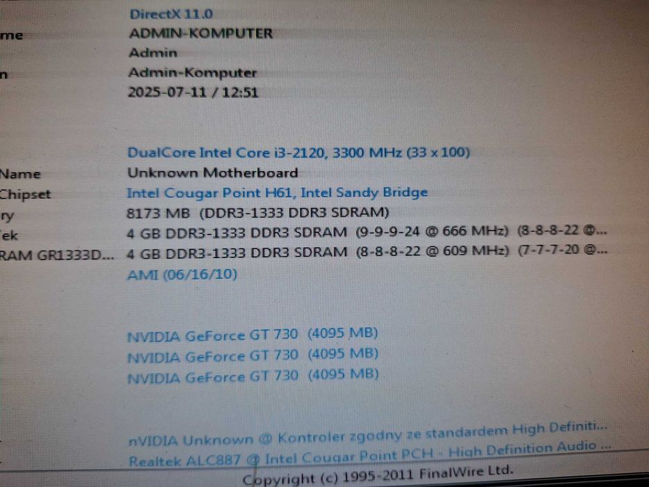 Komputer Lenovo Thinkcenter I5 2400 8GB RAM GT630 Win10