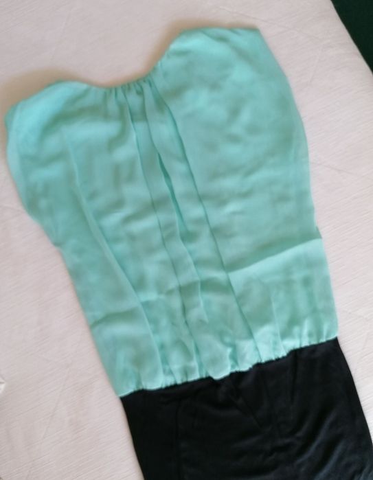 Vestido azul/verde menta e saia preta, tamanho M/38
