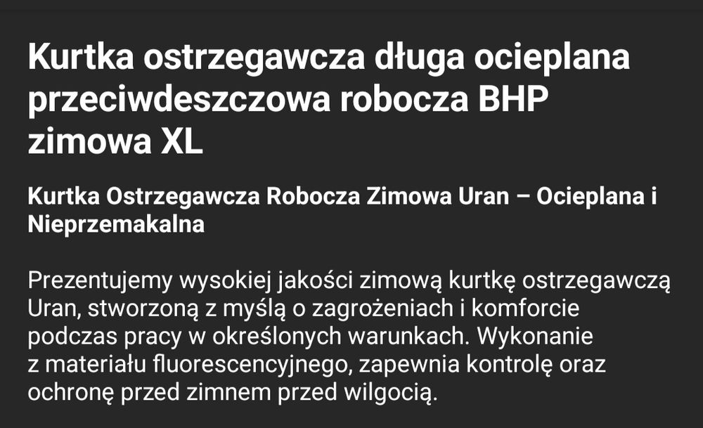 Kurtka robocza zimowa wodoodporna