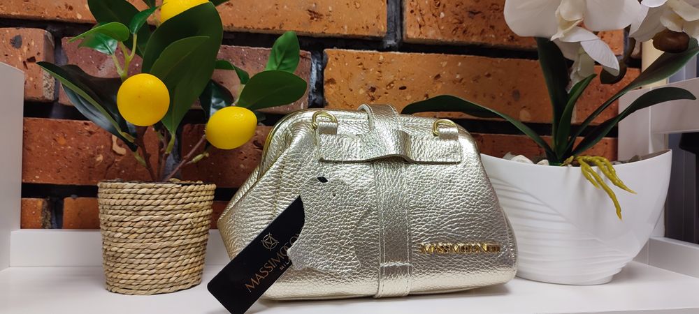 Massimo Contti skóra naturalna mała torebka babcinka złota nowa