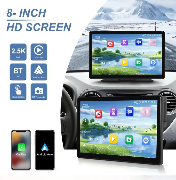 Rádio Android Auto Carplay 8 polegadas IPS Cámara DVR 2.5K FM BT NOVO