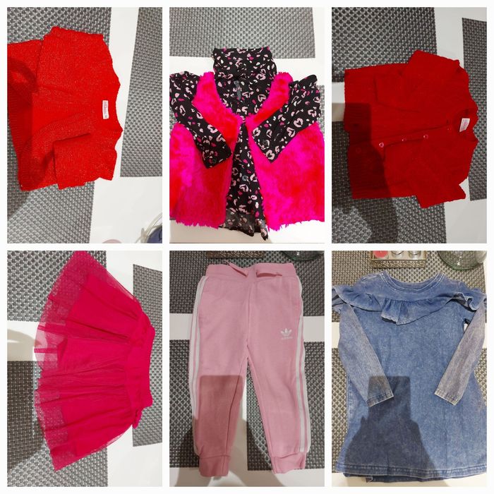 Ubrania dziewczęce czapki bluzki leginsy jeansy buty r.92-116