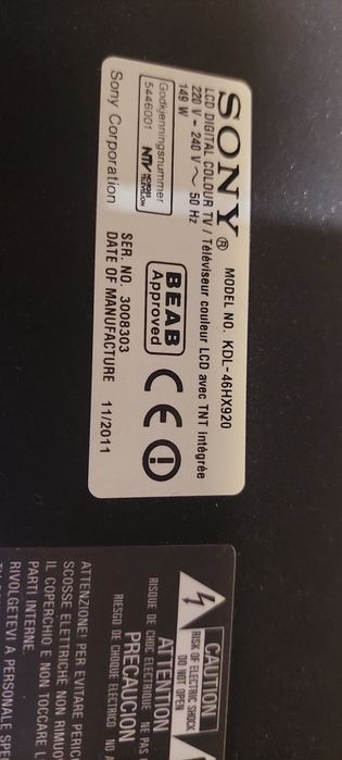 Sony Kdl-46hx920,zasilanie ,inne.