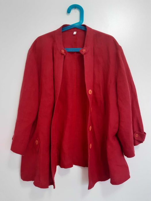 Casaco linho vermelho meia manga tamanho 44