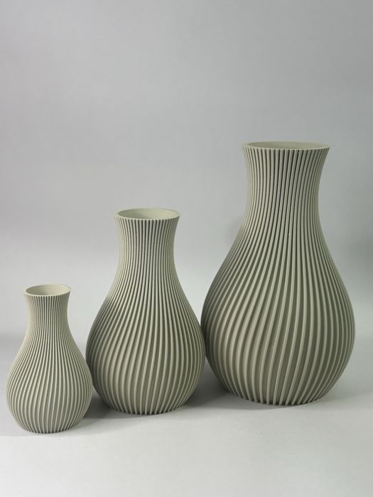Vaso Decorativo 3D Texturado Cinza Mate (Set de 3 ou Individual)