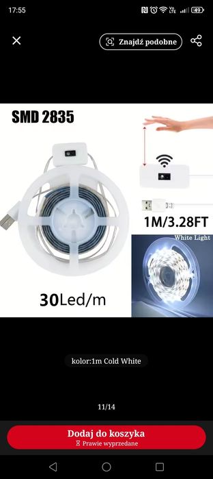 Taśma LED 5m z czujnikiem ruchu biały zimny