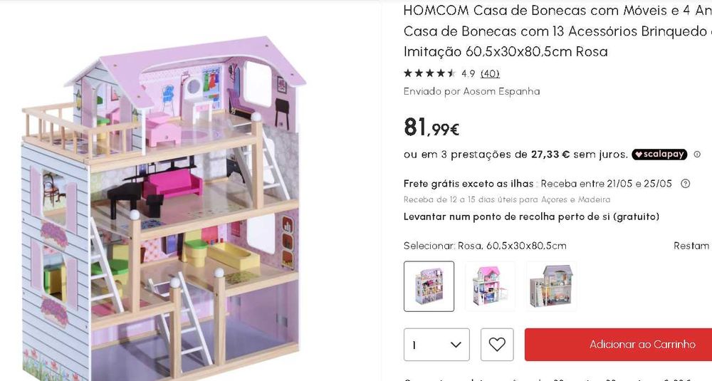 Casa de Bonecas 4 Andares com Acessórios
