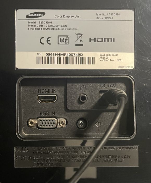 Monitor Samsung S27D390H (27”, 60hz)