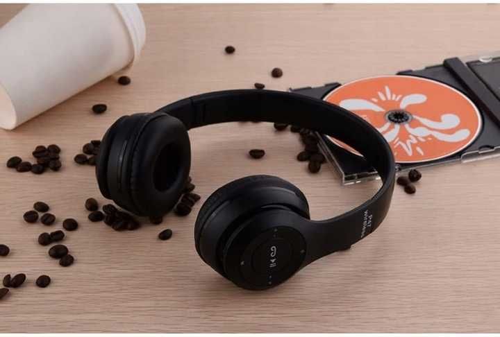 Słuchawki bezprzewodowe nauszne na głowę wygodne czarne z mikrofonem