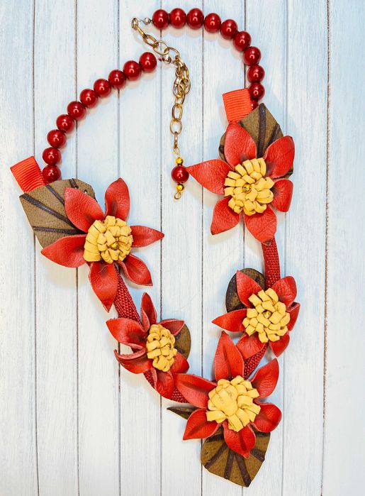 NASZYJNIK skórzany w stylu boho, HANDMADE