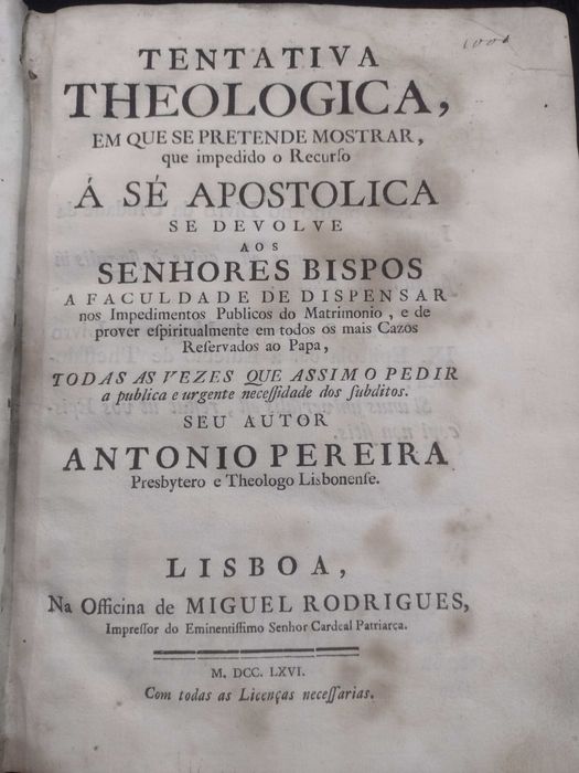 Tentativa Theologica á Sé Apostolica 1766 Antonio Pereira