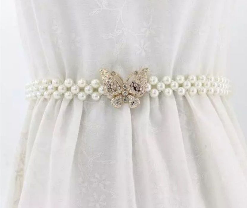 pasek damski perełki na gumie cyrkonie