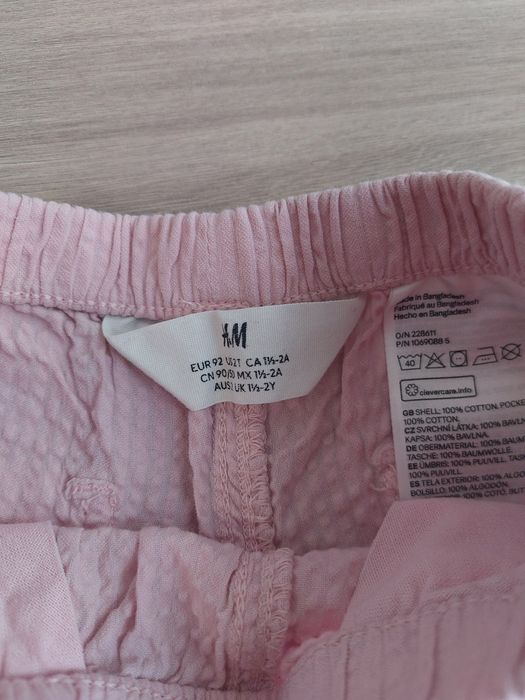 Krótkie spodenki pudrowy róż H&M 92 cm