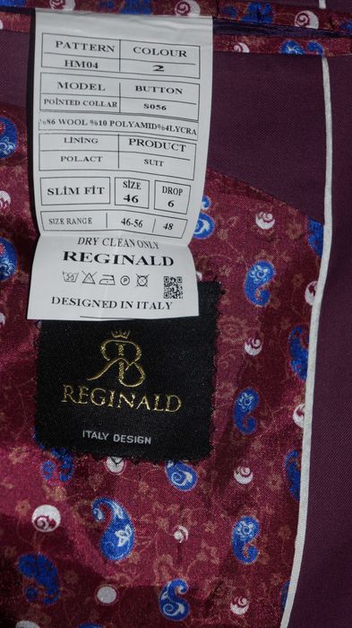 Garnitur Trzyczęściowy Reginald Wełna Rozmiar 46/SFioletowy Slim Fit