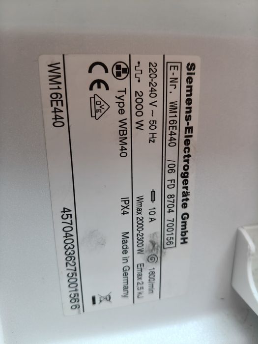 Пральна машина SIEMENS model WM16E440 на 7 кг