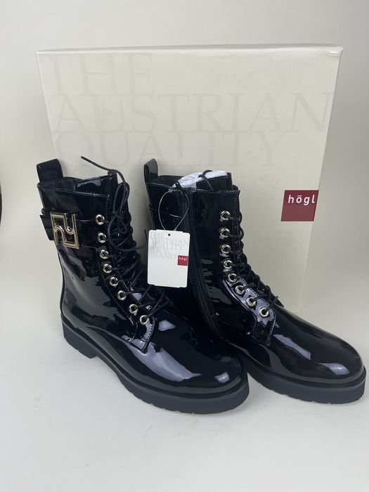 Luksusowe Skórzane Botki Workery HÖGL Softlack R. 36 (UK 3.5) Czarny Lakier nowe