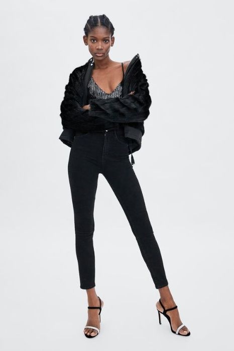 ZARA czarna kurtka bomber futro S M