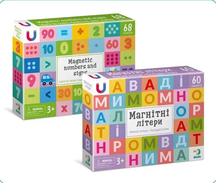Магнітні ігри Dodo: Літери 60шт + Цифри і знаки 68шт (к/т)