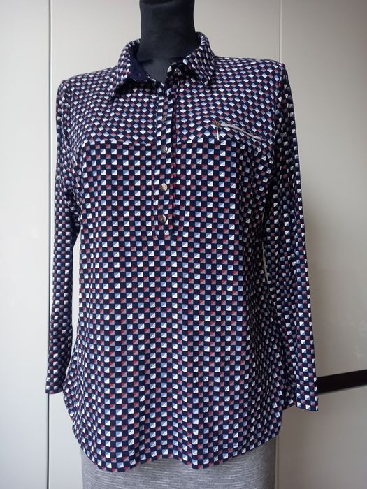 Bluzka koszula z długim rękawem PRL Vintage kratka roz M L 38 , 40