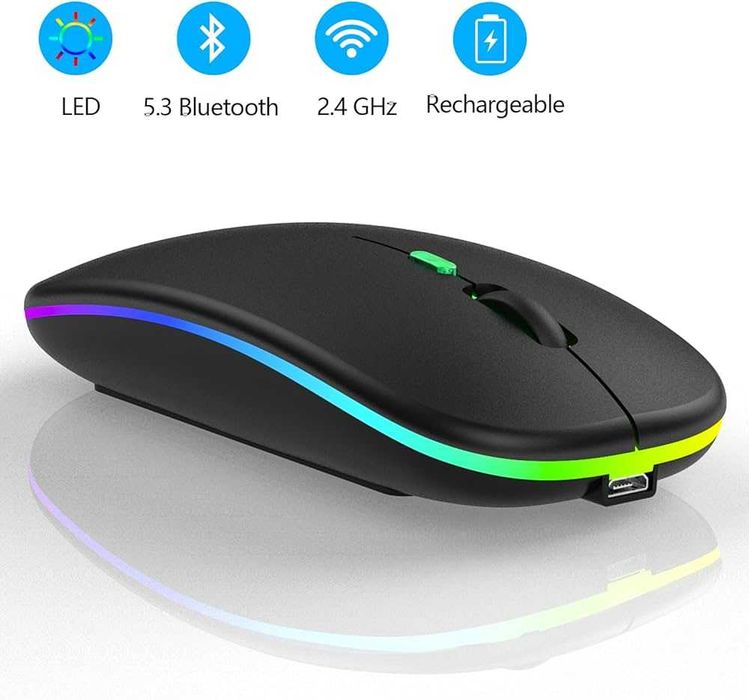 Mysz Bezprzewodowa LED RGB | Bluetooth + 2.4 GHz | Slim Cicha