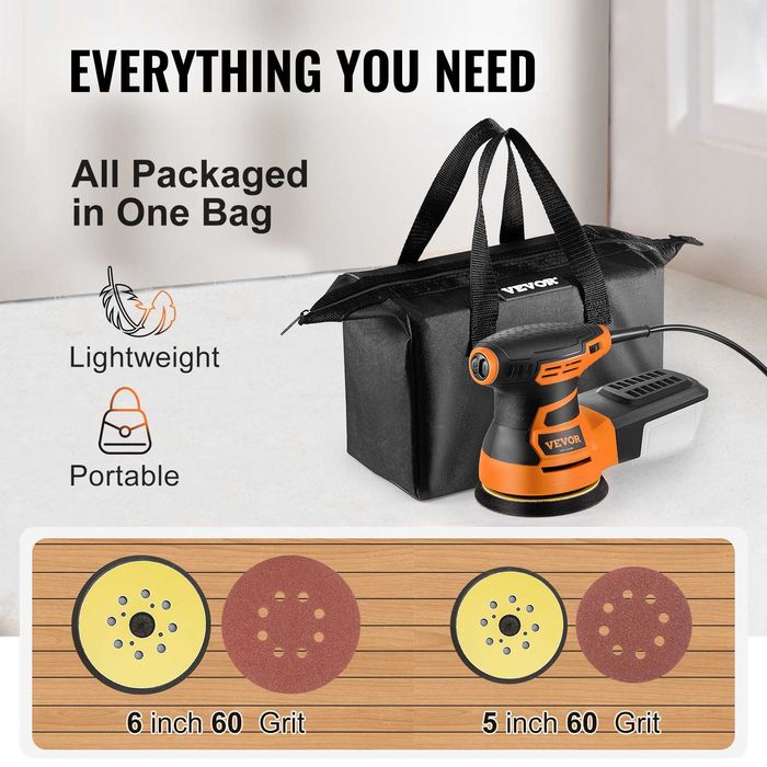 D91- Lixadeira Orbital VEVOR 350W Elétrica Rotativa 125mm 6 VELOCIDADE