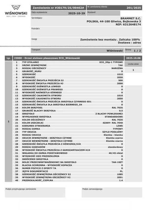 Drzwi WIŚNIOWSKI ECO zew.ocieplane 1010x2050 RAL7035