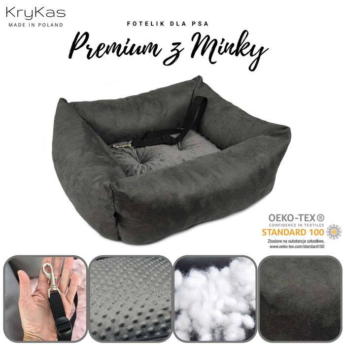 Fotelik samochodowy dla psa KryKas PREMIUM z Alicante i Minky