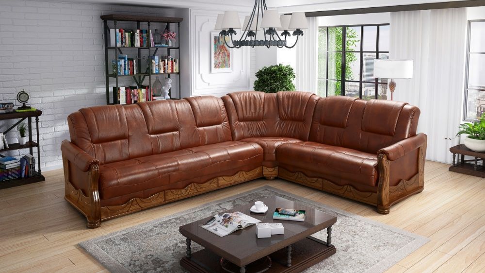 Narożnik wersalkowy skórzany 3/2 KOMFORT skóra naturalna/dąb PRODUCENT