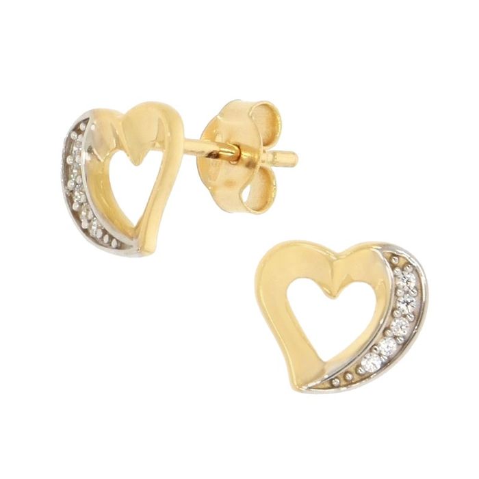 Złote kolczyki pr. 585 serca serduszka z cyrkoniami sztyft ZA134