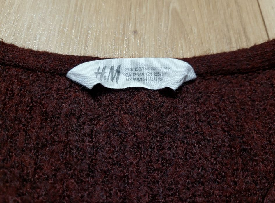 Sweter burgundowy krój oversize H&M roz 12-14 lat 158-164 pasuje na S