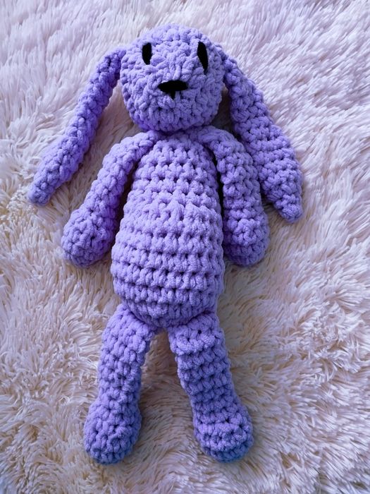 В'язаний плюшевий сереневий зайчик з довгими вухами, подарункой 41см