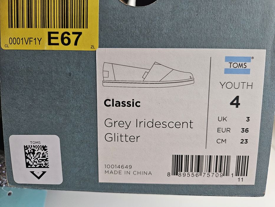 Espadryle, trampki Toms grey irdescent glitter, rozm 36