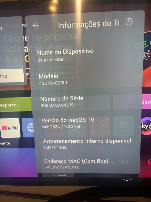 Tv LG smart 43 polegadas