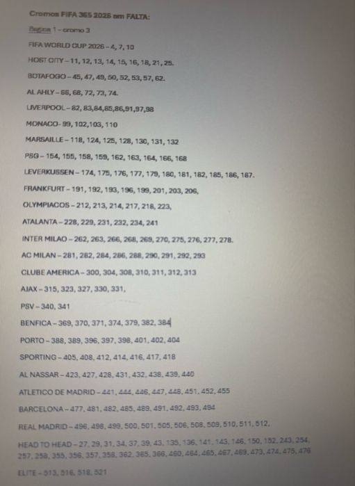 Troco cromos Fifa365/2026, venda por 0,12eur