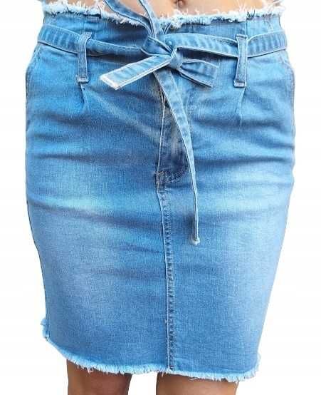 Spódnica spódniczka damska mini jeansowa niebieska z postrzępieniami L
