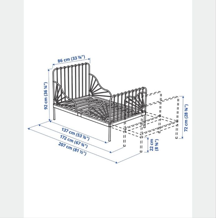 Łóżko z rozsuwaną ramą Ikea Minnen + materac