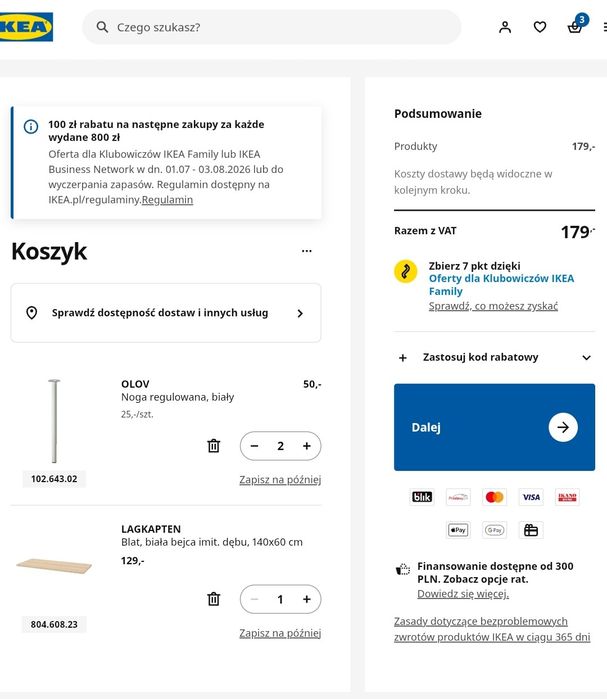 Blat lagkapten 140x 60 IKEA + 2 nogi OLOV