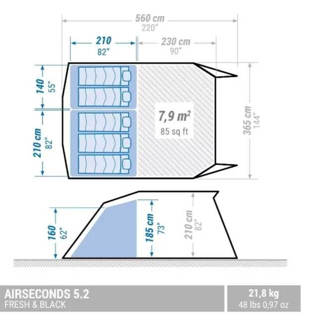 Tenda QUECHUA Air Seconds 5.2 Fresh & Black como nova