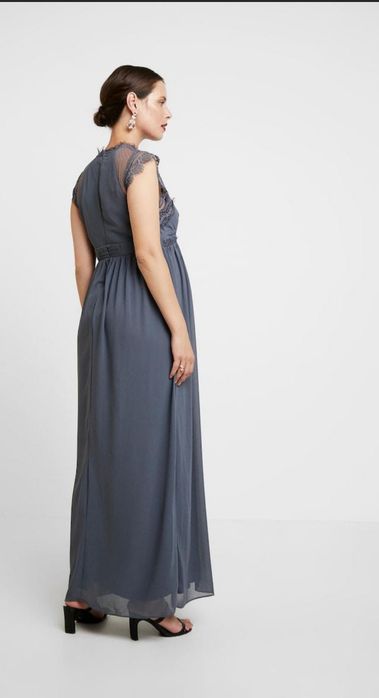 Elegancka długa sukienka maxi szara ciążowa TFNC 42 koronka