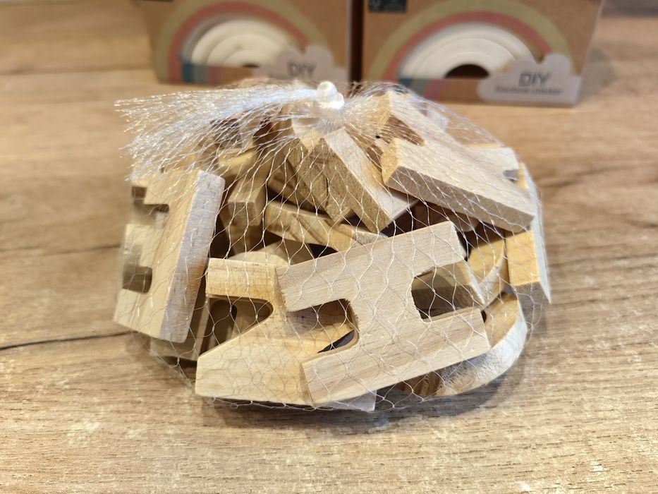 Zestaw drewniany do dyi, kształty, tęcze, alfabet