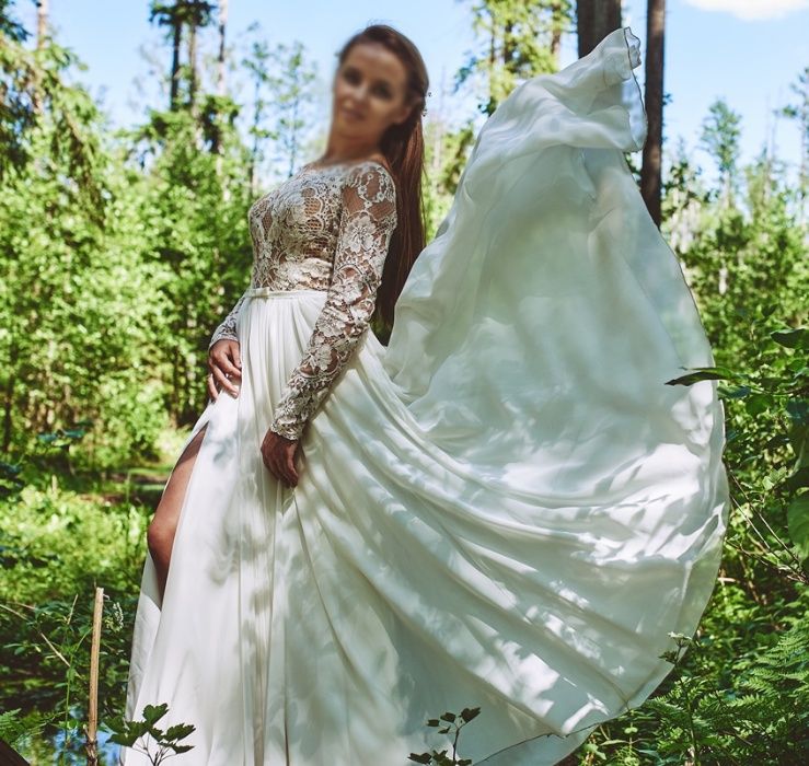Muślinowa suknia ślubna Gala Gabriella zwiewna rustykalna koronkowa