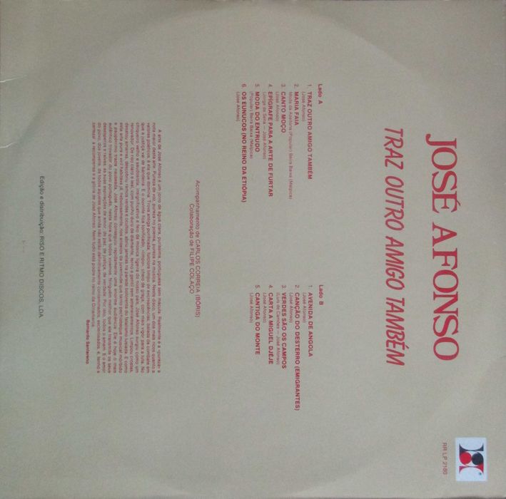 José Afonso	- - - - -		Traz Outro Amigo Também	- - - - -	LP