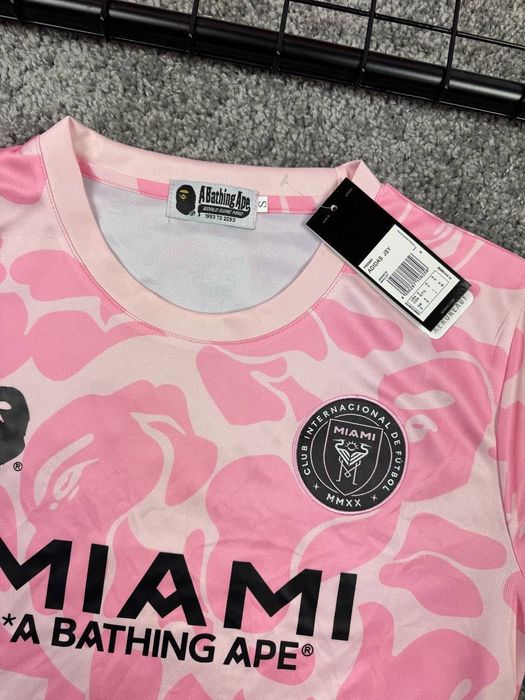 Футболка Adidas Bape x Inter Miami бейп рожева і сіра усі розміри