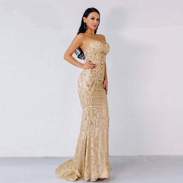 Elegant Off-Shoulder Sequin Geomet ric Party Dress