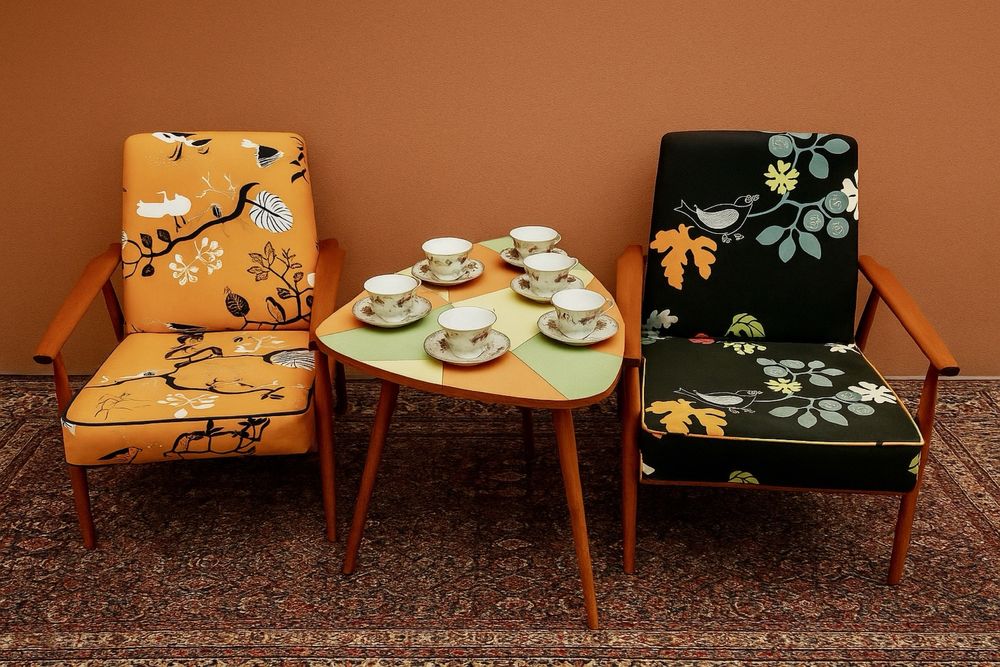 Fotel fotele Lis lisek stolik Czechosłowacja lata 60te