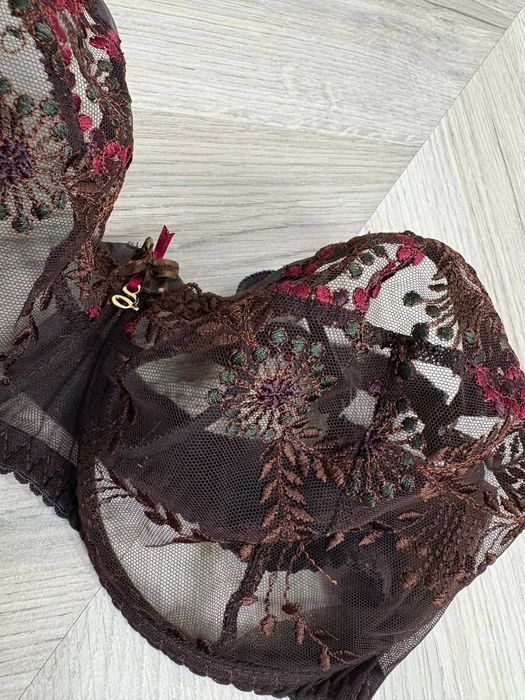 Miękki brązowy stanik prześwitujący koronkowy 85D