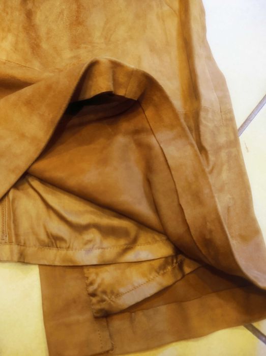 OuiSet maxi długa spódnica z naturalnej miękkiej skóry zamszowej