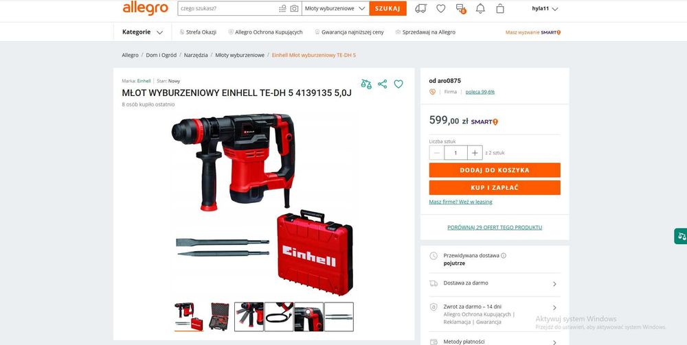 Młot Wyburzeniowy Udarowy EINHELL TE-DH 5  5,0J Mocny !