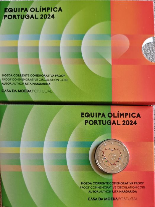Moeda Proof 2€ colorida jogos olímpicos 2024 Portugal INCM