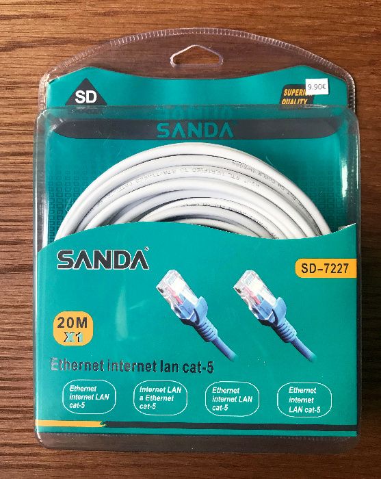 Cabo de rede (RJ45) de 20 metros / Cabo Ethernet - Novo e Selado64297602527235120